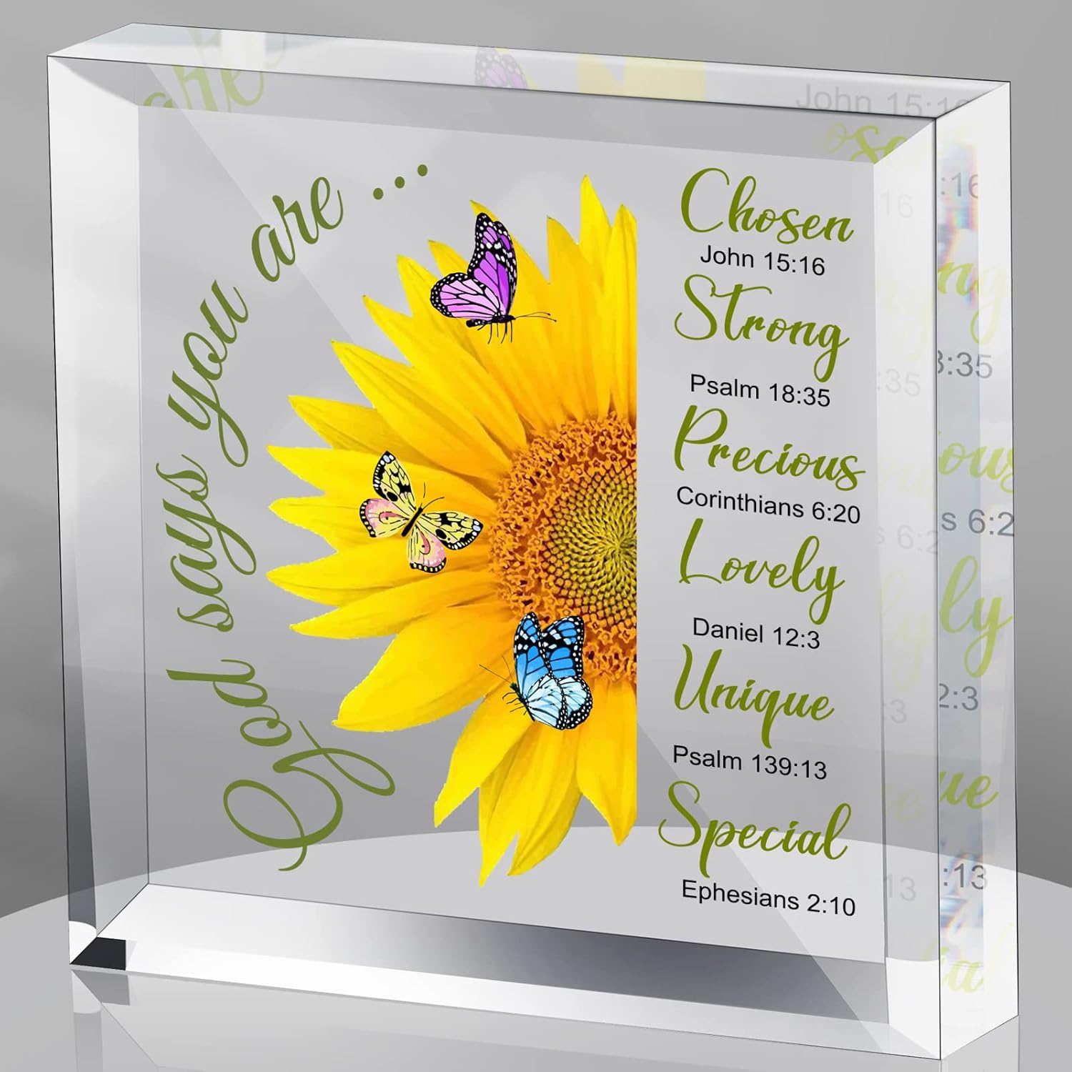 Acrylic Christian Inspirational Gifts Sunflower Bible Motivational Gifts God Says You Are Positive Desk Sign Keepsakes Paperweight for Women Men Teacher Coworker Friend Birthday