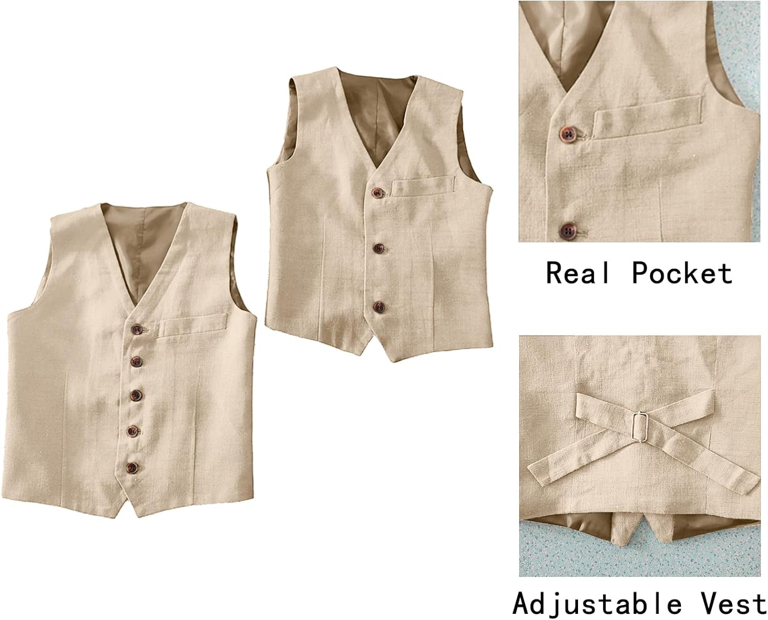 Boys Linen Suit Slim Fit 3 Piece Summer Beach Wedding Ring Bearer Outfits Tuxedo for Boys MEB004