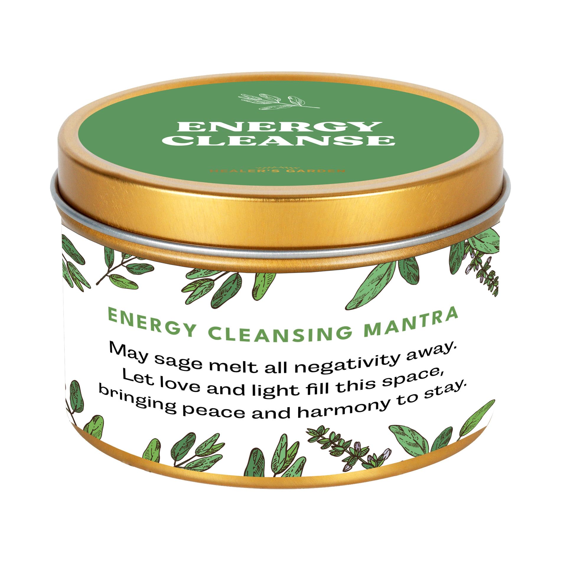 Premium Sage Candle with Energy Cleansing Mantra – Natural Soy Wax, Cotton Wick, Paraben and Phthalate-Free Scent, Non Toxic, Clean Scented Candles for New House, Smudging, Negative Protection, 6oz