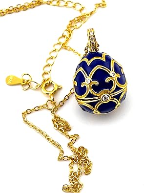 Designer Sapphire Blue Jewelry for women Fabrerge Egg 18k Gold Vermeil SILVER Necklace Austrian Crystal Diamond HANDMADE Jewellery Girlfriend Gifts for Her Graduation Birthday Cocktail Prom Valentine