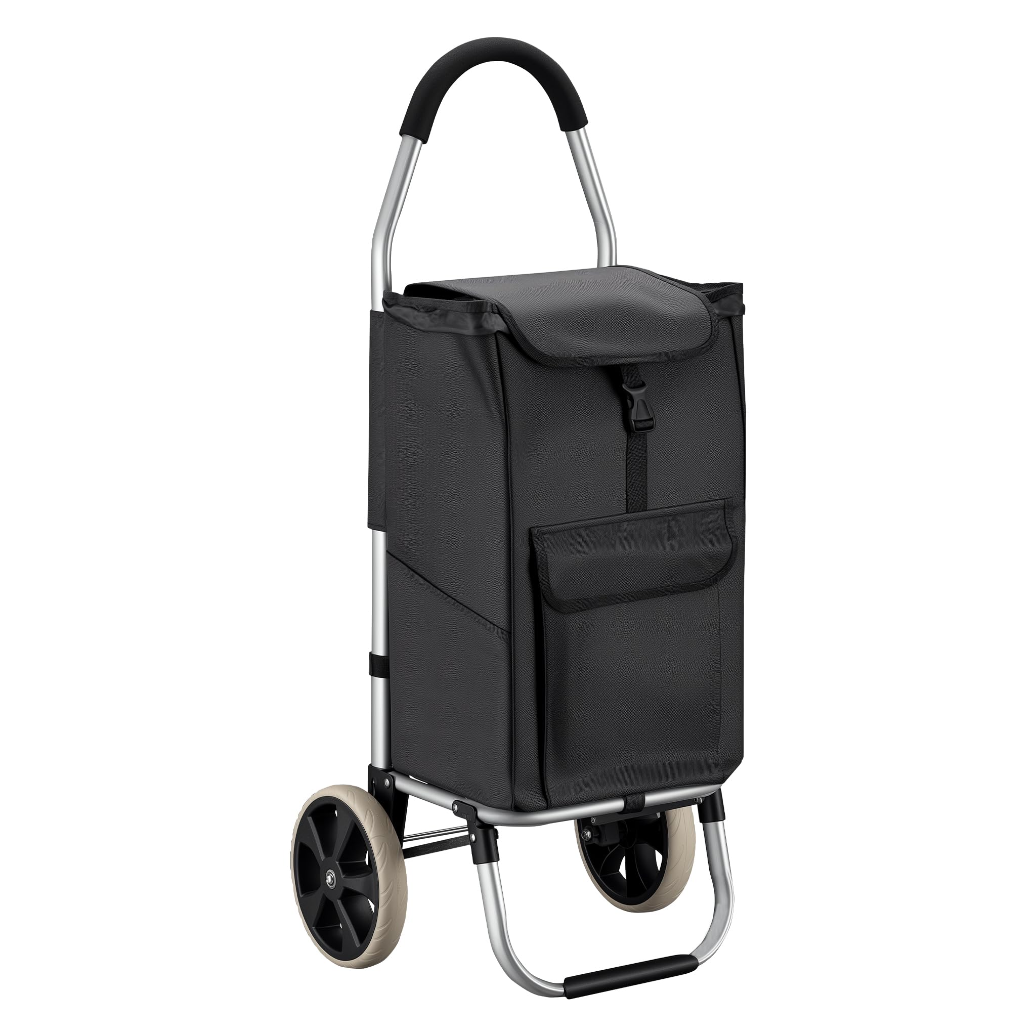 Wiltec Chariot de Course sur Roues – 36,5 x 44 x 103 cm – Pliable à 42 x 21 x 54 cm – Capacité de Poids 40 kg – en Aluminium et Polyester – Caddie de Course, Chariot Roulette Course