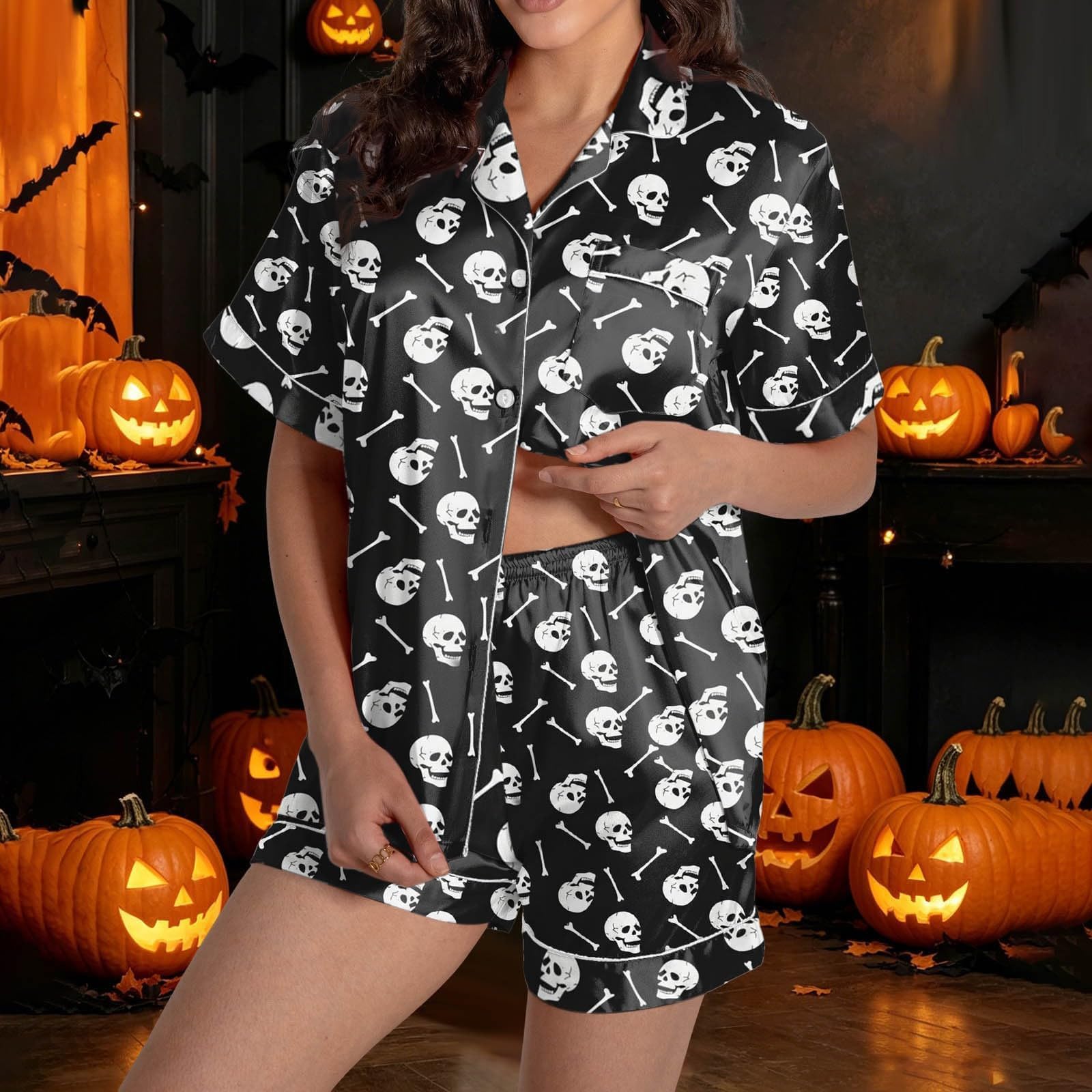 Generisch Pigiama da donna a maniche corte per Halloween