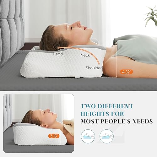 Miniatura 7 de NEWBULIG Almohada cervical para dormir  Almohada ergonómica para aliviar el dolor de cuello con espuma viscoelástica refrescante, soporte ortopédico