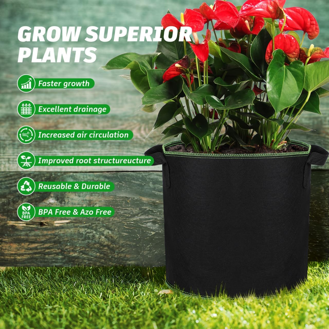 Grow Bags Fabric Plant Bag: 5 Pcs 4 Gallon Planter Bags with Handles - Heavy Duty Grow Pots Nonwoven Garden Bag for Plants Flower Vegetable Gardening