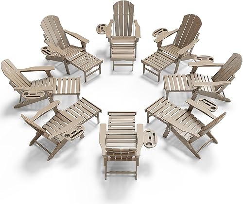 Miniatura 35 de Silla Adirondack ajustable con reposapiés retráctil, juego de 2, silla Adirondack plegable de HDPE con portavasos, silla para fogatas al aire libre