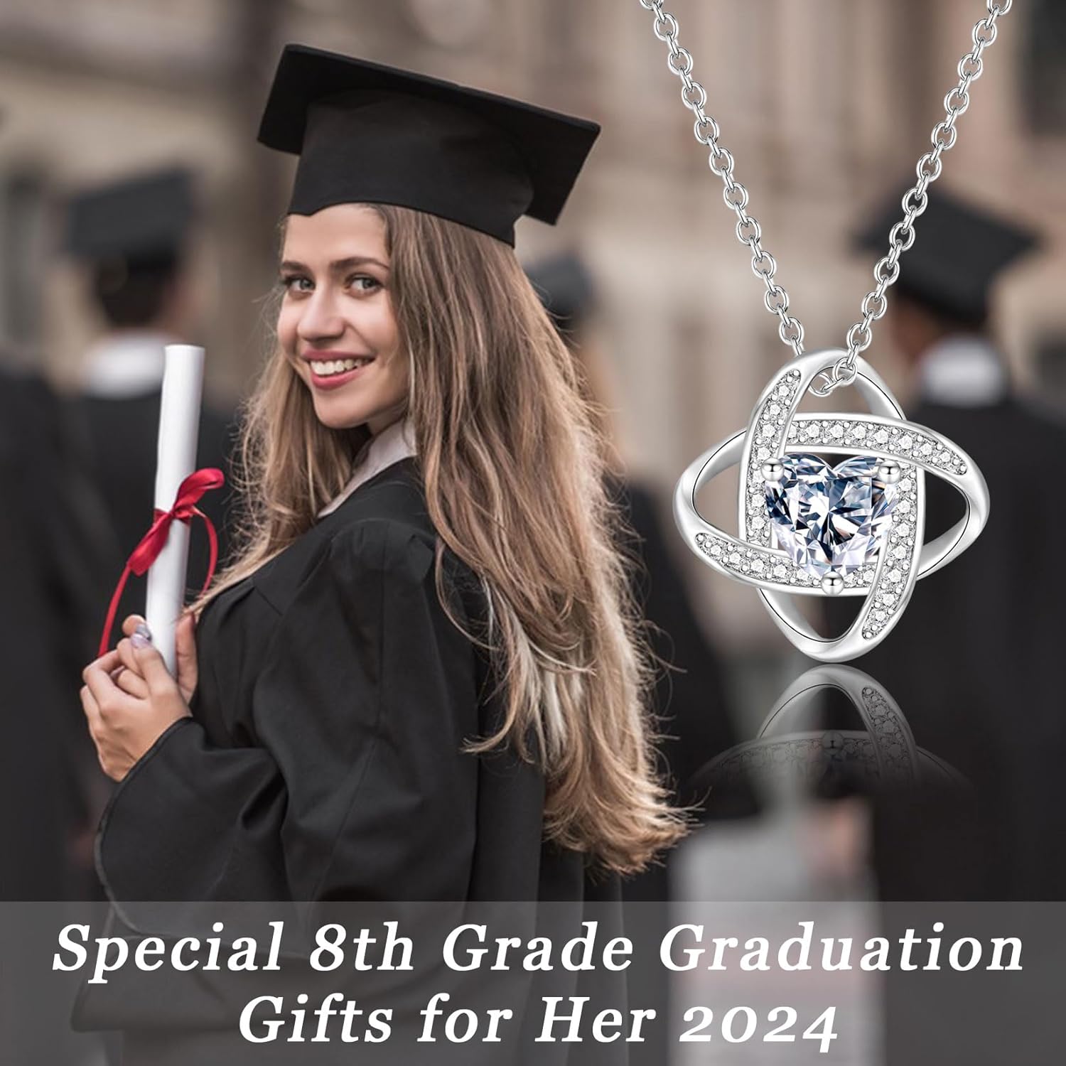 EPIRORA Sterling Silver Cubic Zirconia Love Knot Pendant Necklace for Women, Graduation Birthday Christmas Jewelry Gifts for Friends/Wife/Sister/Daughter/Mom - Image 2