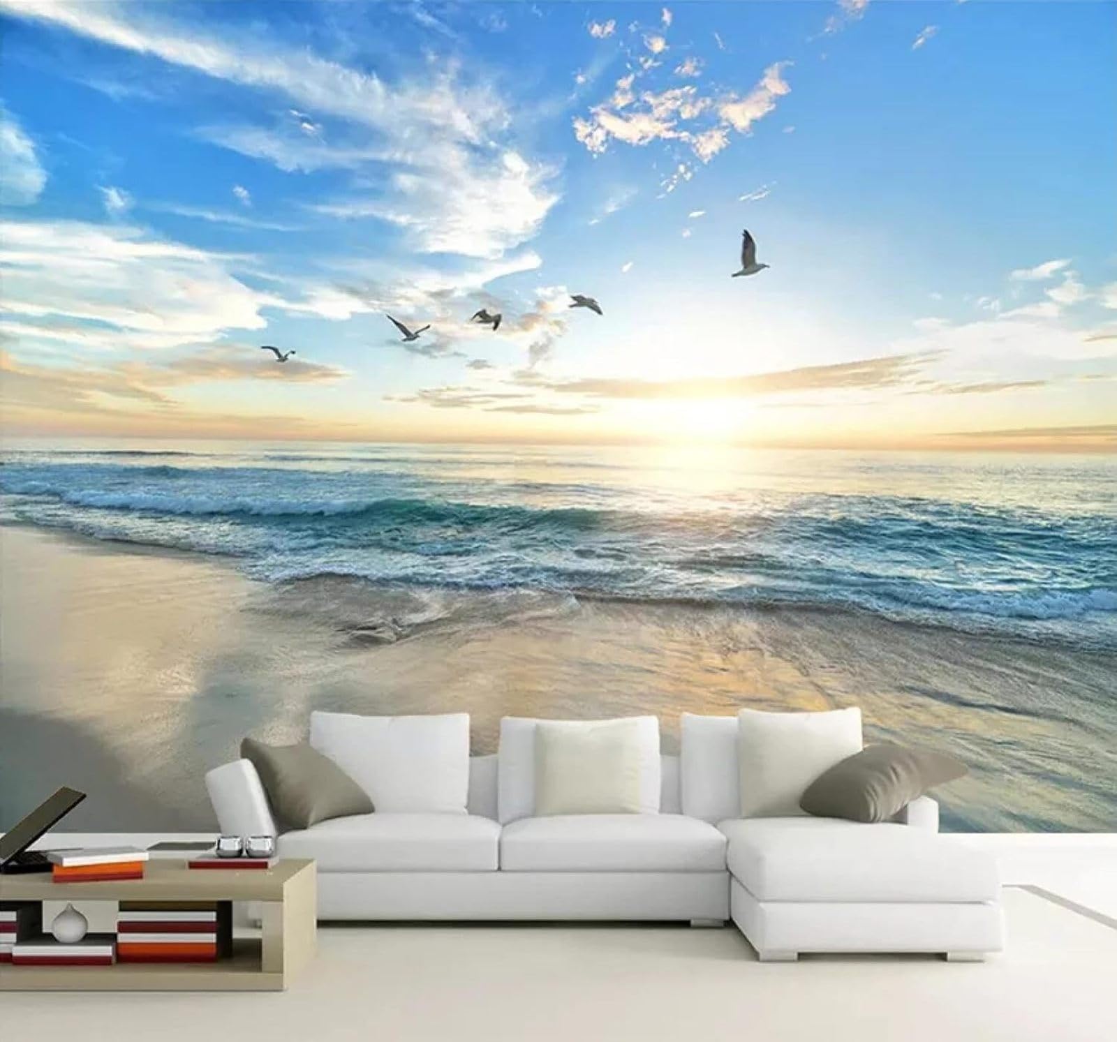 XLMING Beautiful Seagulls Blue Sky White Clouds Seascape 3D Wallpaper Luxury Home Dining Decor Paste Sofa Living Room The Wall for Bedroom Mural-250cm×170cm