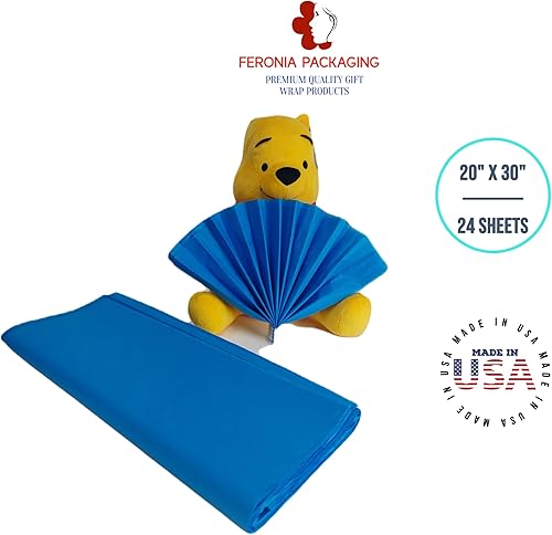 Miniatura 2 de Cuadrados de papel de seda azul brillante, 24 hojas a granel, papel de regalo premium y suministros de arte para cumpleaños, vacaciones o regalos