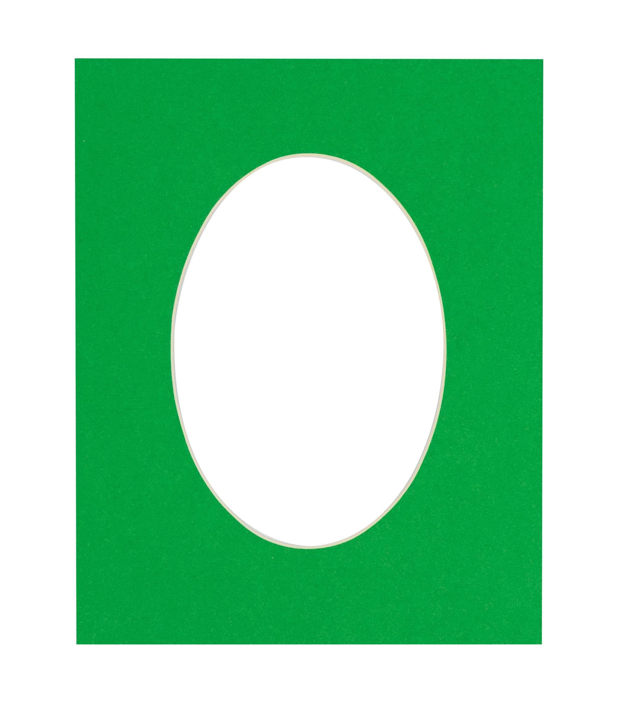 14x18 Mat Bevel Cut for 12x15 Photos - Precut Bright Green Oval Shaped Photo Mat Board Opening - Acid Free Matte to Protect Your Pictures - Bevel Cut for Family Photos, Pack of 1 Matboard Show Kit