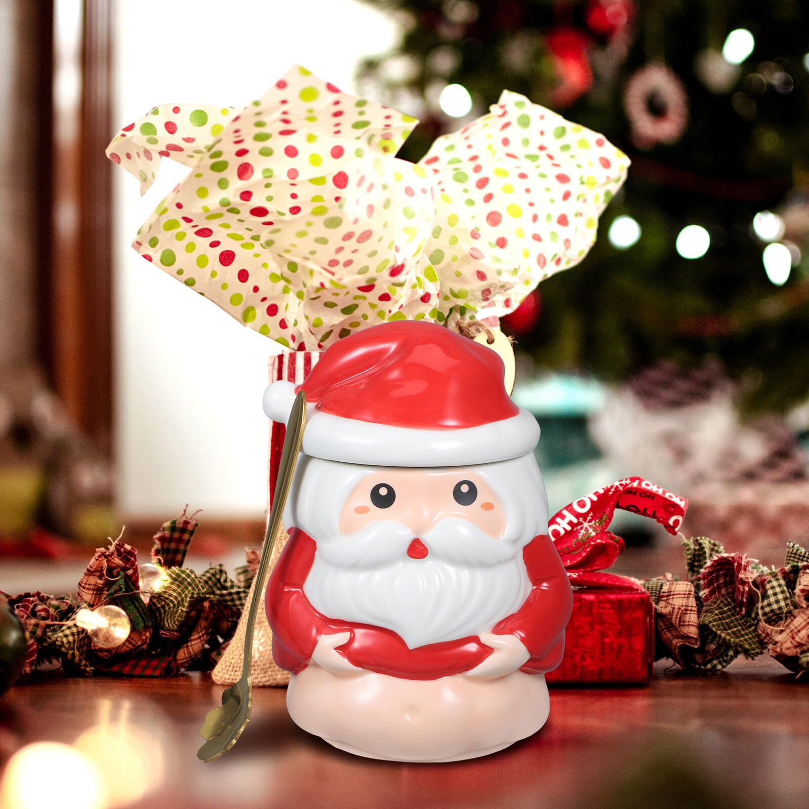 Zerodeko Taza Navideña de Papá Noel de Cerámica Decorativa para Té para Fiestas de Navidad