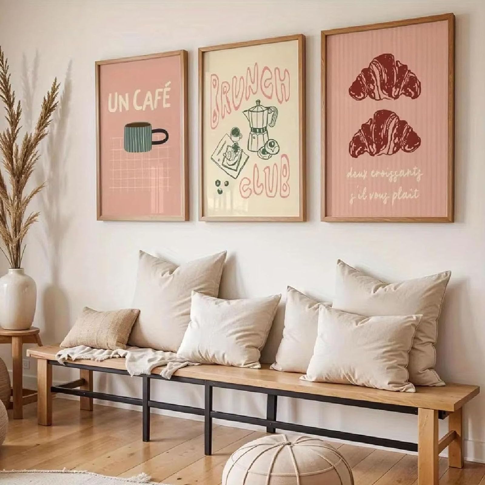 Jorcedi Girls 30X40cm Set Of 3 Posters, Coffee Croissants Brunch Quotes Canvas Prints, Vintage French Kitchen Food Wall Art Poster Corresponding Pictures, Ohne Rahmen (30X40cm)