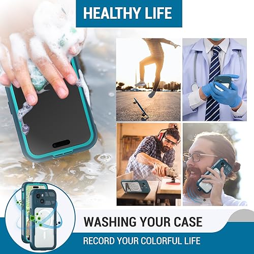 Miniatura 7 de Funda para iPhone 15 Plus, protector de pantalla integrado de cuerpo completo, militar, impermeable, a prueba de caídas, a prueba de polvo, bajo el