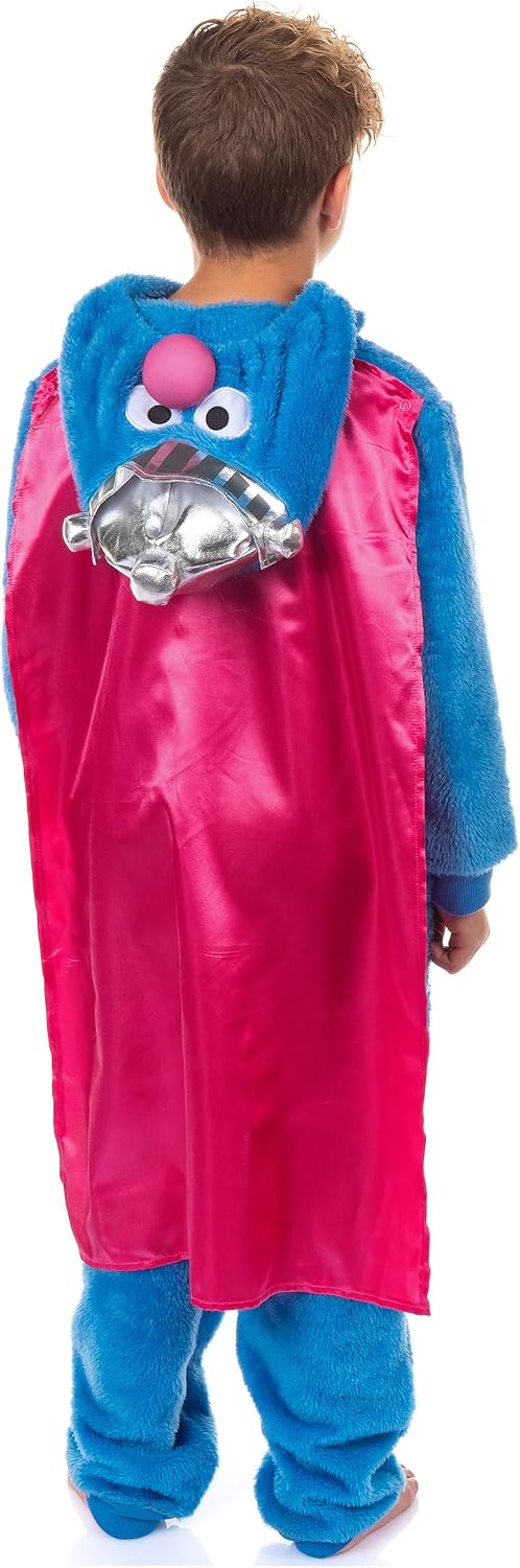 INTIMO Sesame Street Union Suit Super Grover Kid's Full Zip Hooded Pajamas