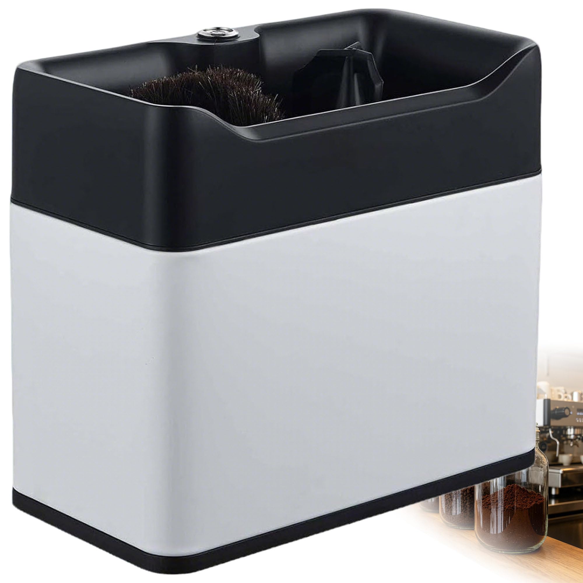 Elektryczna Czyszczarka do Portafiltra, 3L Automatyczna Maszyna do Czyszczenia Koszyków 58 mm i 51 mm, Podwójne Szczotki i 3 Skrobaki, Profesjonalne Narzędzie Baristy White