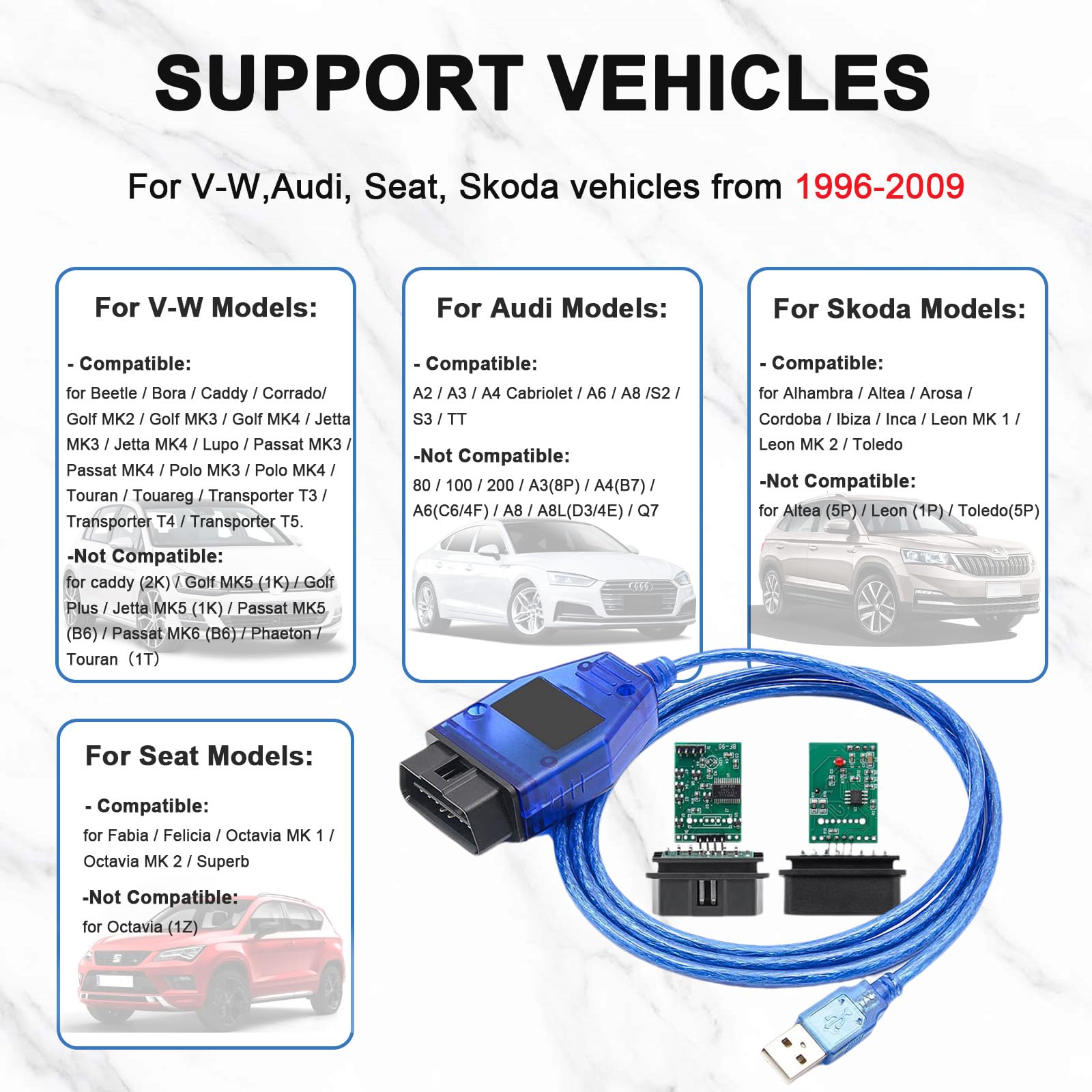 KKL 409.1 cavo USB con Chip originale FTDI FT232RL per V w,Audi,Seat,Volk swagen,Skoda Vehicles dal 1996 oltre,Car ECU Scan Tool OBD2 to USB Cable for V AG-COM Windows XP Diagnostic Software