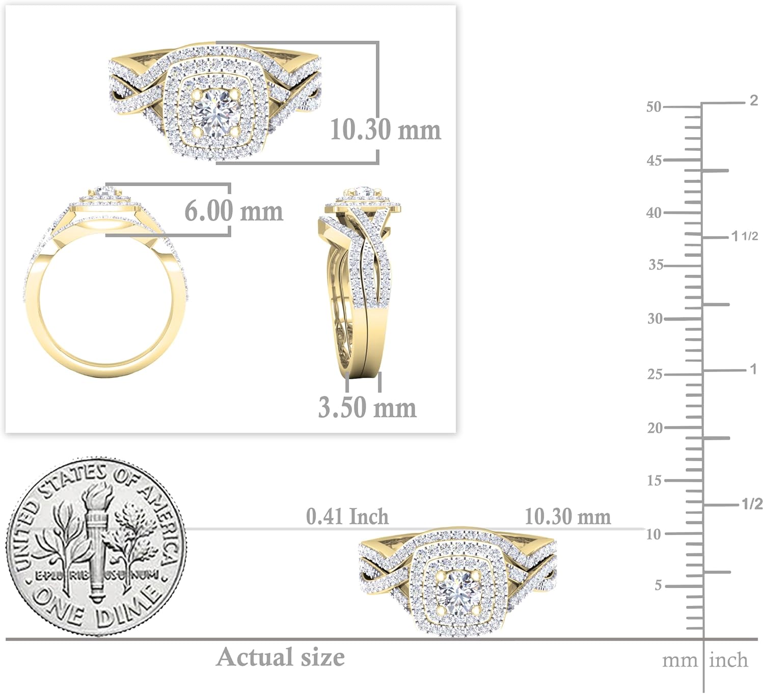 Dazzlingrock Collection 4mm Center Round Cubic Zirconia Halo Cushion Criss Cross Wedding Ring Set for Women (1.40 Ctw) in 10K Real Solid Gold