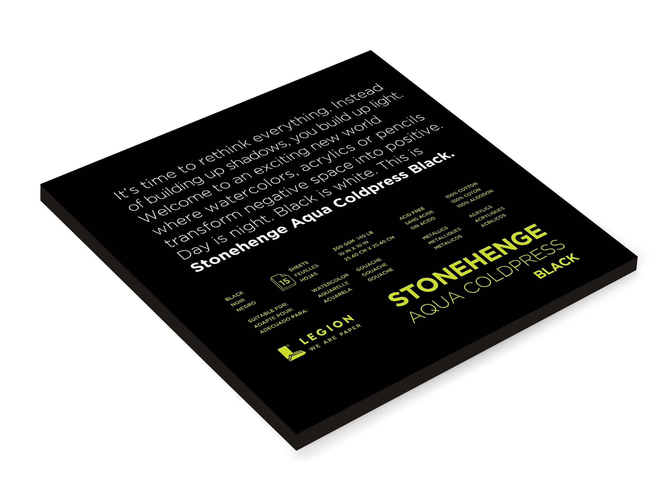 Stonehenge Aqua Black Watercolour Paper Pad Cotton 10x10in 300gsm Cold Presse...
