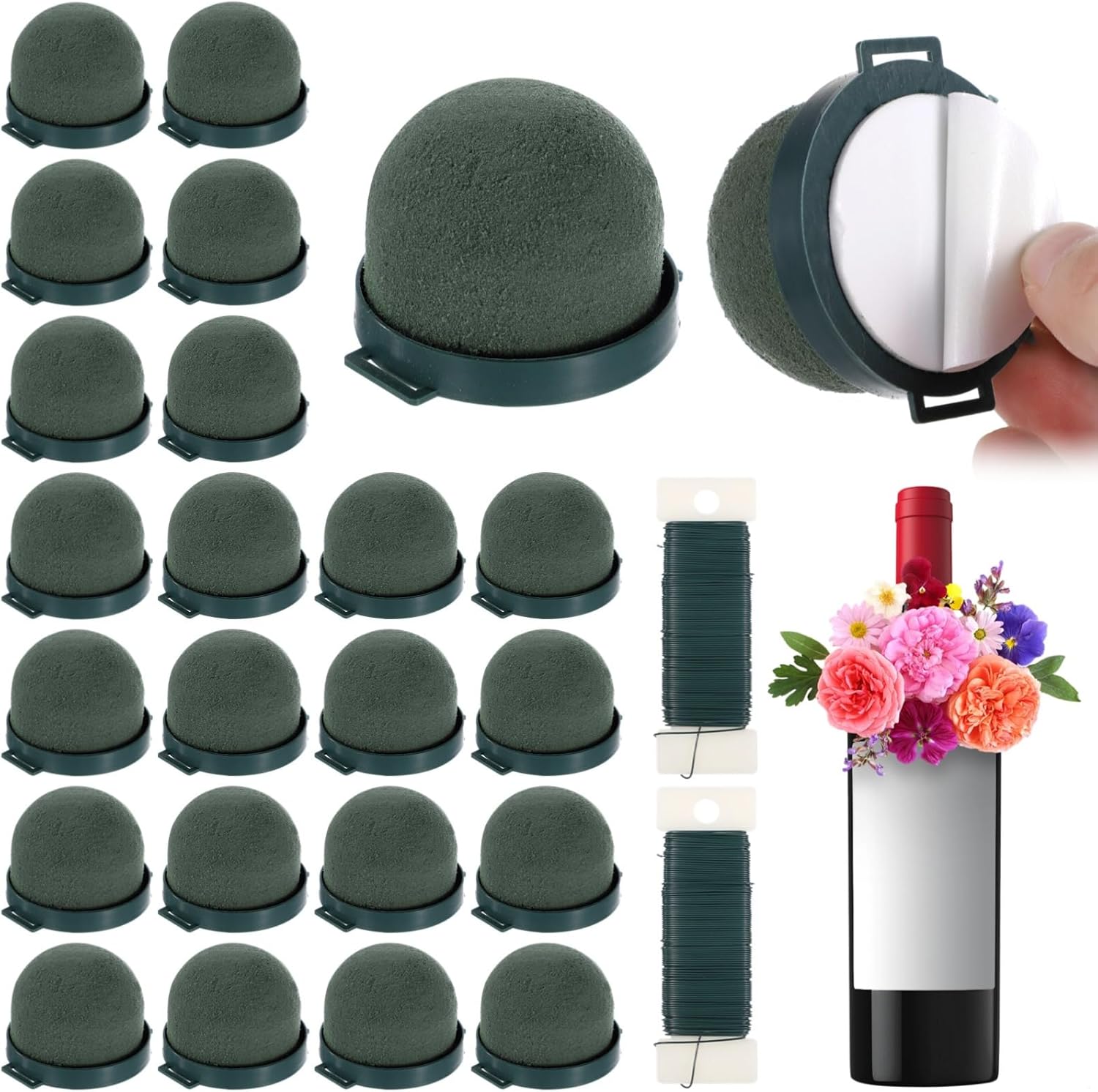 24 Floral Foam Blocks For Wine Bottles, Half-Round, With Wire, Wedding Centerpieces,