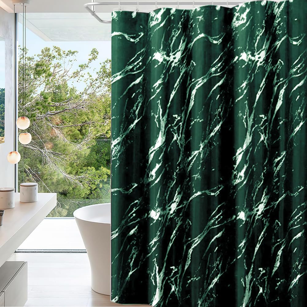 Green Shower Curtain 180x180cm green Marble pattern shower curtains Water Resistant Quick Dry Polyester Bathtub Shower Curtain with 12 Hooks for Wet Room Bathtub Shower Stall,Bathroom Curtain Set - Image 2