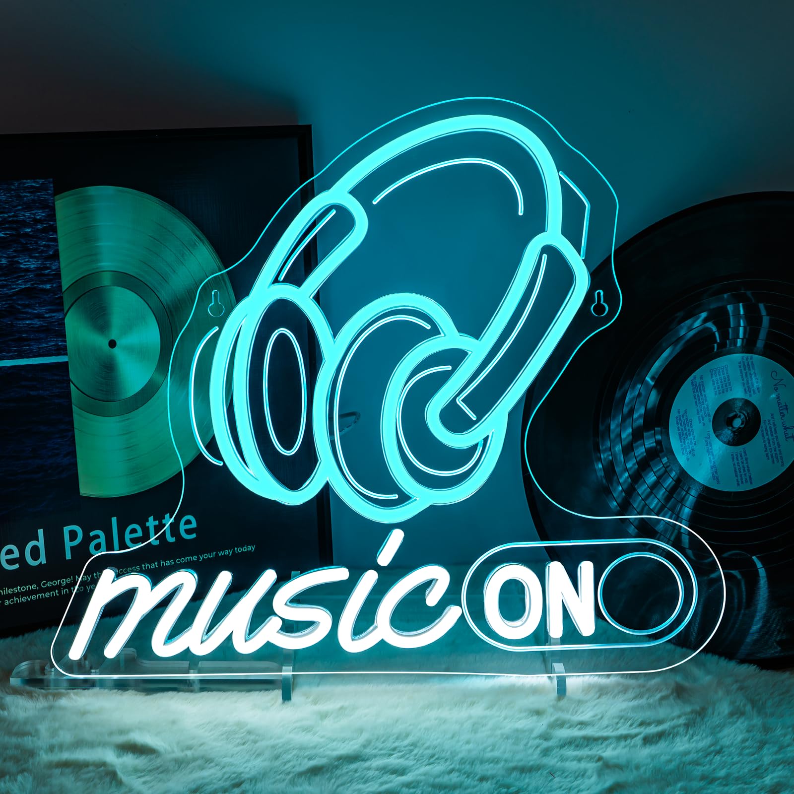 Horseneon Letrero de neón rítmico LED para decoración de pared para estudios de DJ, salas de música y configuraciones de jugadores, alimentado por USB con brillo ajustable, diseño de auriculares