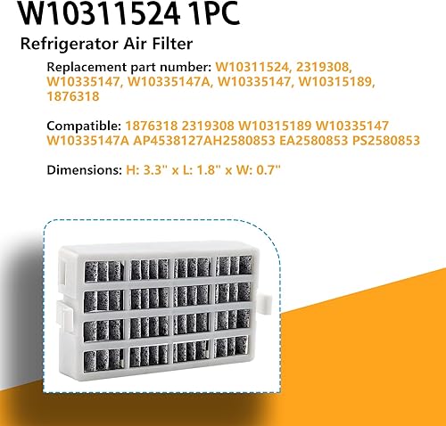 Miniatura 3 de W10311524 W10315189 W10335147 Reemplazo del filtro de aire para refrigerador Whirlpool Reemplaza 1876318 2319308 W10335147A AP4538127 AH2580853