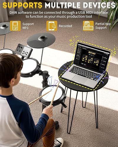 Miniatura 2 de Ktaxon Juego de batería eléctrica, batería electrónica con tambor de malla, platillos, trono ajustable, auriculares, palos, pedales y velcros,