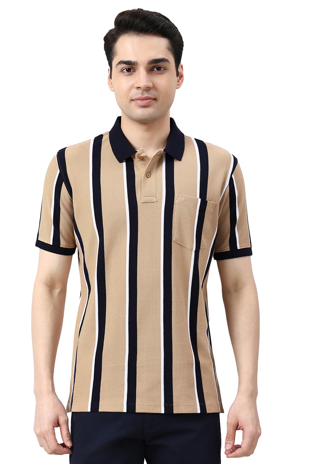 Peter England Men's 100% Cotton Vertical Striped Polo T-Shirt – Casual Wear | Sleek & Comfortable-picture-12