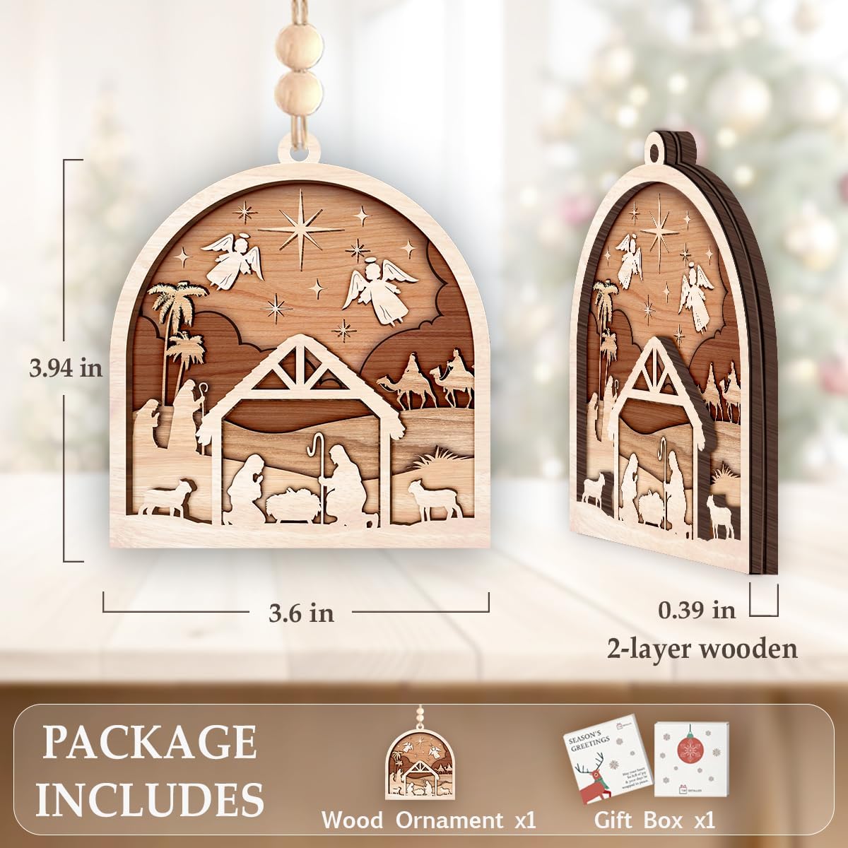 Nativity Scene Ornaments 2025 - Holy Family Christmas Ornament for Tree Decor, Catholic & Religious Gift for Women, Church Gifts for Men, Family, Friends, Wooden Nativity Ornament - Image 3