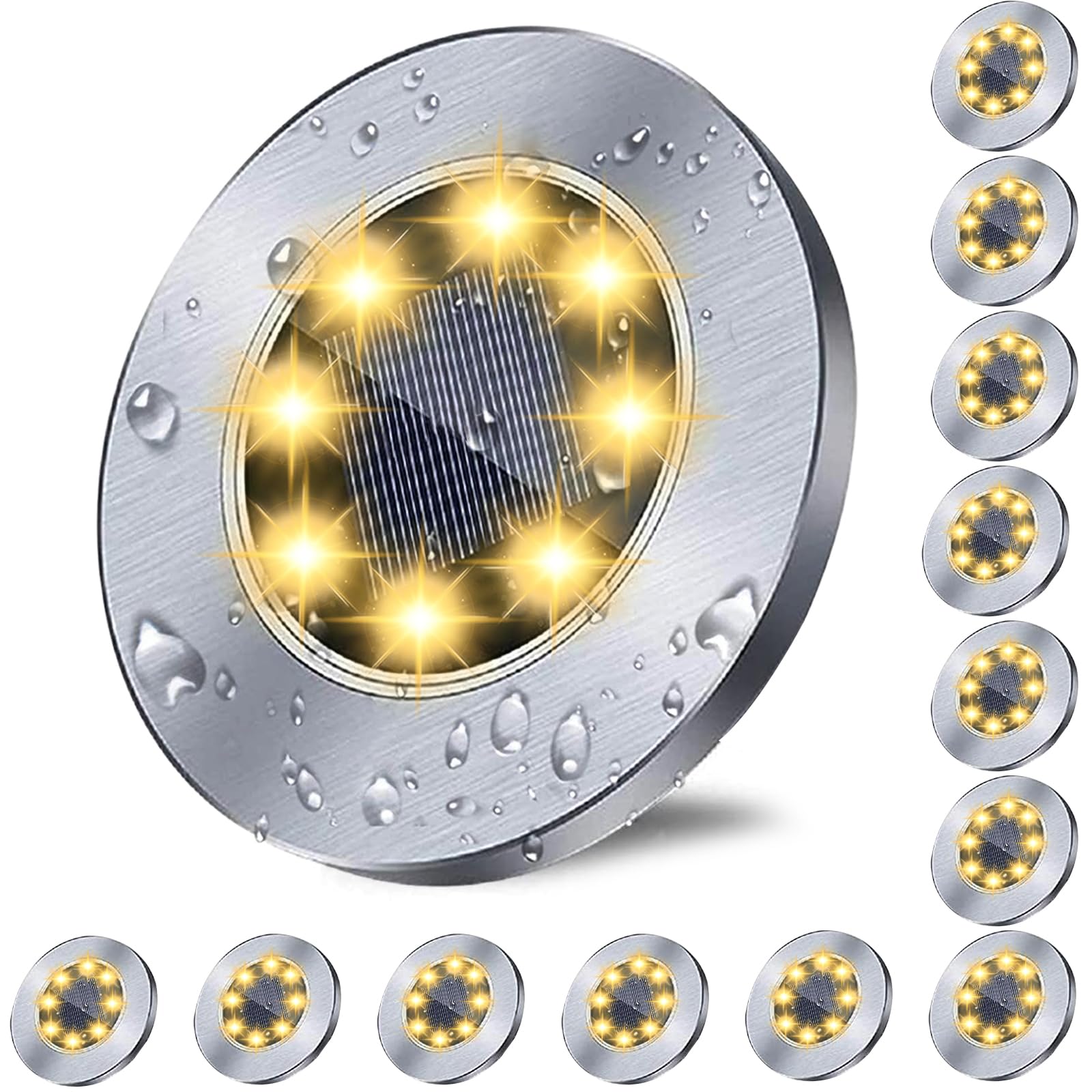 Solar Ground Lights, Waterproof Solar Garden Lights, Upgraded Outdoor Garden Waterproof Bright in-Ground Lights, Landscape Lights for Pathway,Yard,Deck,Lawn,Patio,Walkway (12 Pack Warm Light)