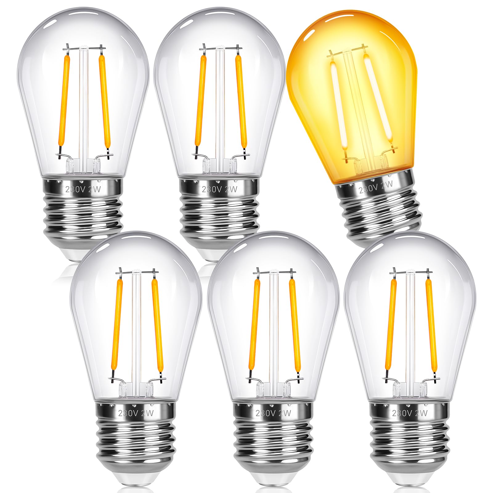 SCNNC Outdoor String Light Replacement Bulbs 2W E27 S14 220V, Warm White 2700K Non-dimmable, E27 S14 LED Plastic Bulbs for Festoon Backyard Party Patio Garden, Pack of 6