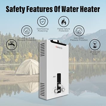 Tankless Water Heater Propane with Digital Display, 4.76 GPM 18L Portable Instant Hot Gas Water Heater with Overheating Protection for Indoor and Camping,115,425 BTU