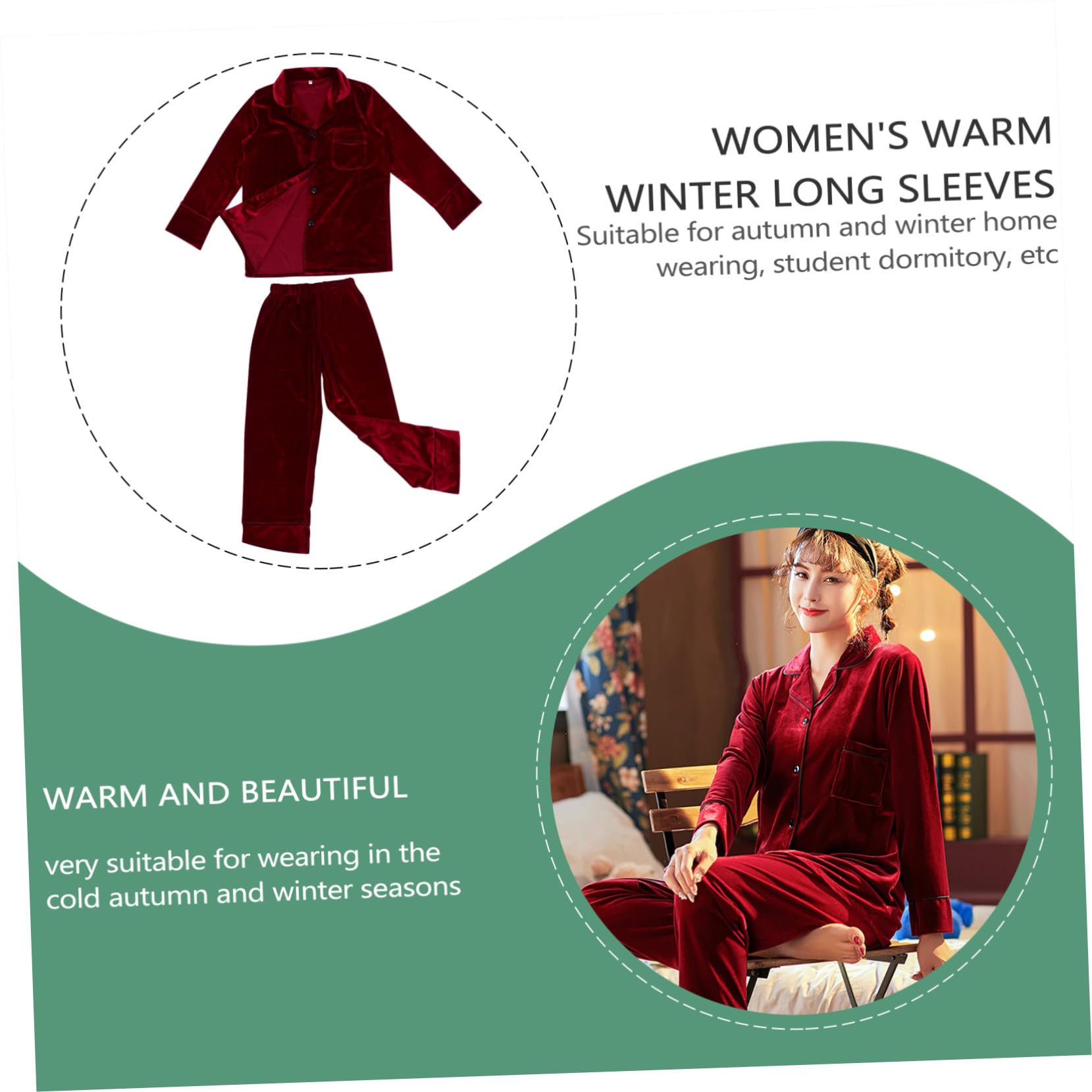 BESPORTBLE Conjunto de Pijama de Manga Larga para Mujer Invierno, Pijama Adulto Cálido de Poliéster y Spandex, Fácil de Poner y Quitar, Adecuado para Uso en Casa en Otoño E Invierno