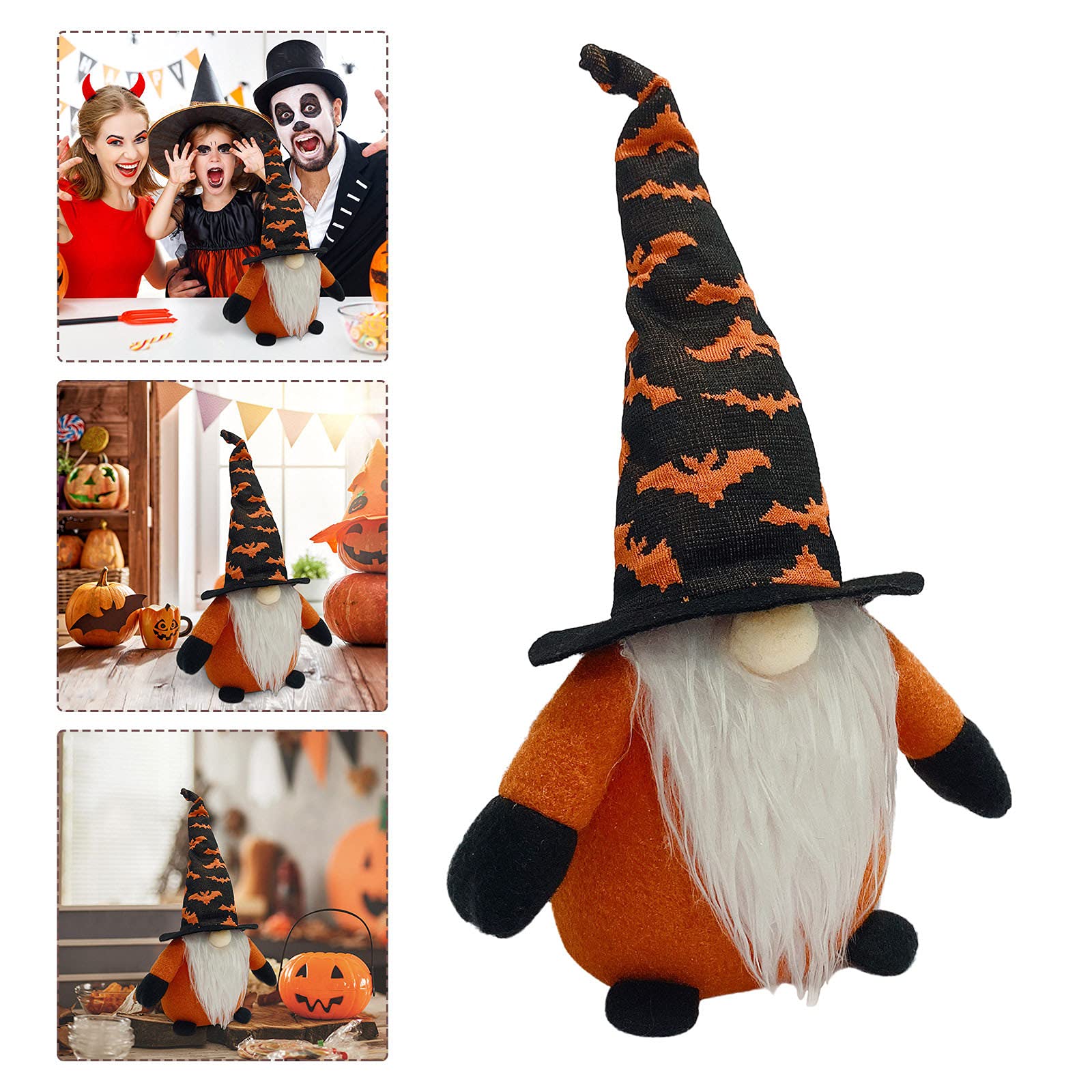 Handgefertigte Halloween-Zwergen-Dekoration – Plüsch-Elfenpuppe Mit Kürbis & Fledermaus, Ca. 17,8 Cm Hoch, 2er Set