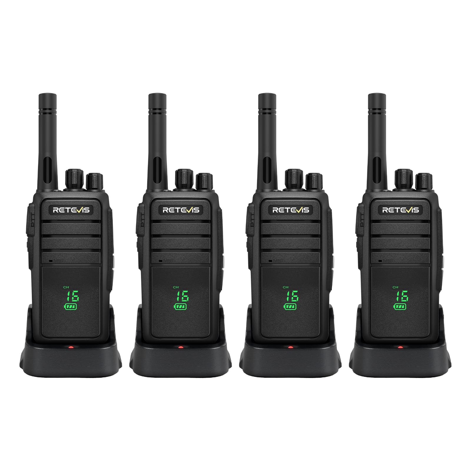 Retevis RT21H Walkie Talkie, IP54 Resistente all'Acqua Radio Bidirezionale Schermo Robusto e Invisibile Ricarica USB-C PMR446 Walkie Talkie a Lungo rRaggio Facili da Usare per Fabbriche(4 Pezzi,Nero)