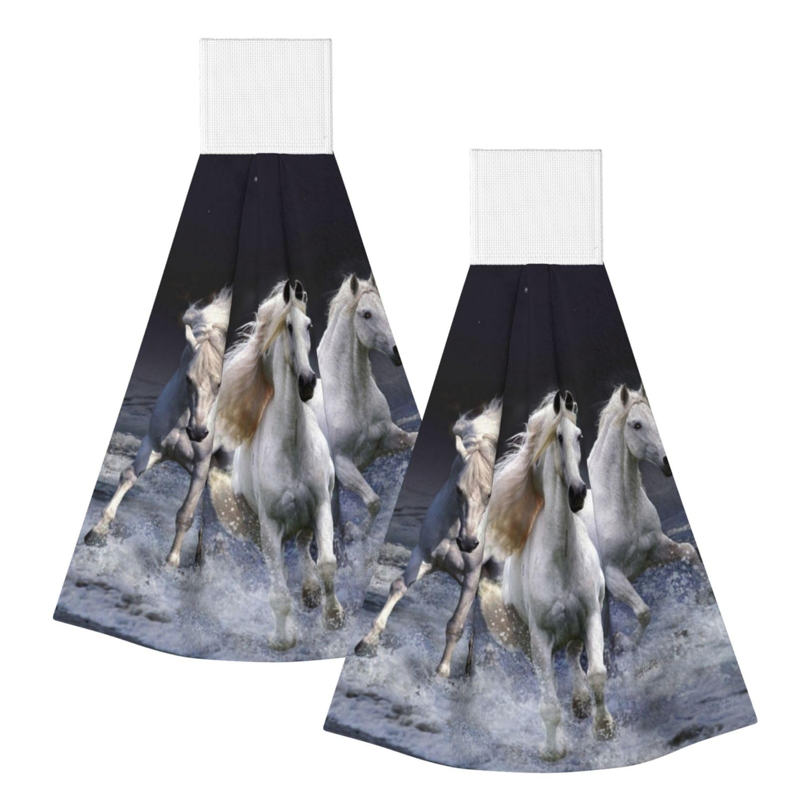 DOPKLNA Horse, 2 Pcs Hanging Coral Fiber Hand Towels for Bathroom, Absorbent Kitchen Towels