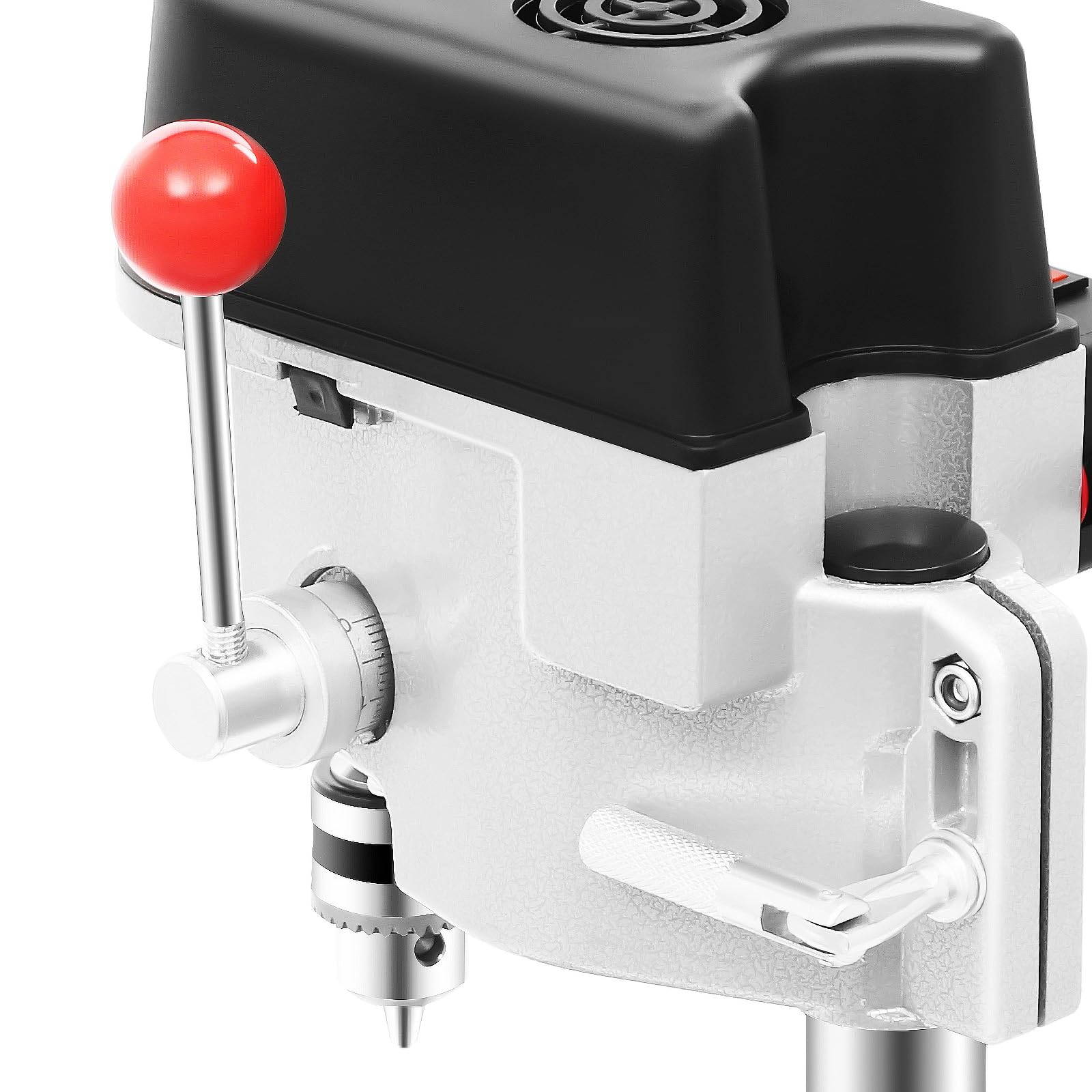 Mini trapano a colonna 340 W, trapano portatile da tavolo in ghisa e acciaio color argento/nero, per lavorazione del legno, modellismo fai da te e banco da lavoro