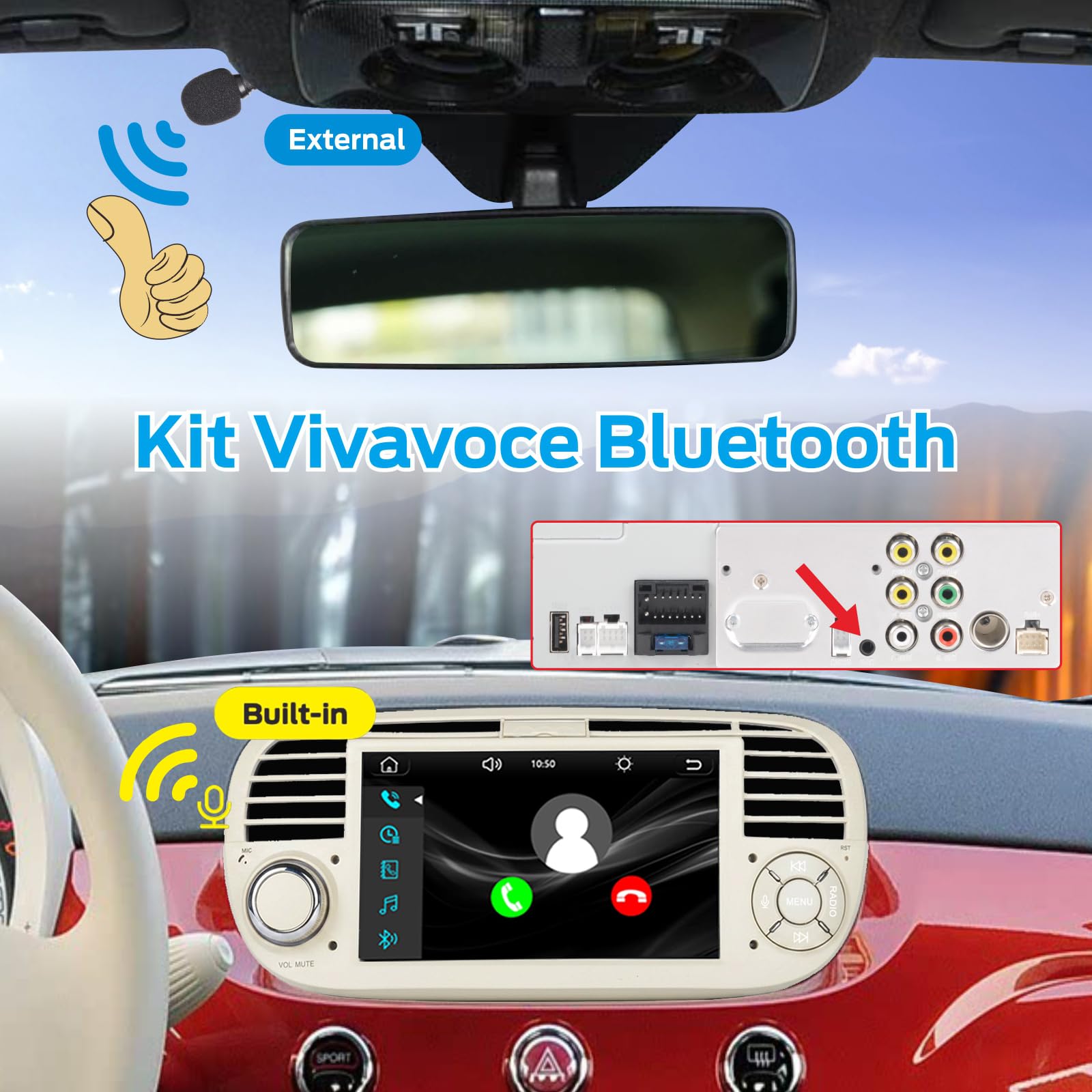 Autoradio Linux Avvio Lampo Compatibile 500 2007-2015 Fiat | Installazione Rapida | CarPlay/Android Auto Wireless/Bluetooth/FM/AM/RDS/USB | DSP 100W | Bianco