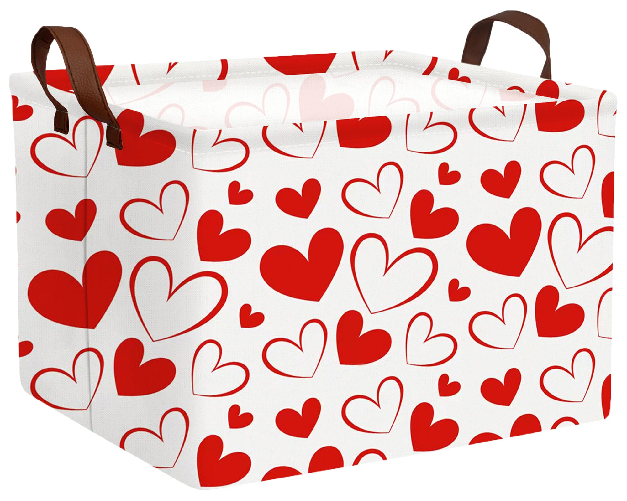 Large Valentine's Day Basket Heart Shaped Storage Bin for Gifts Collapsible Organizer Room Decor (Red Hollow Solid Love)