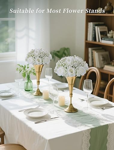 Miniatura 5 de BLOSMON Flores artificiales Babys Breath 10 piezas de centro de mesa de bola de aliento de bebé de rosa blanca para mesa de boda, arreglo floral de