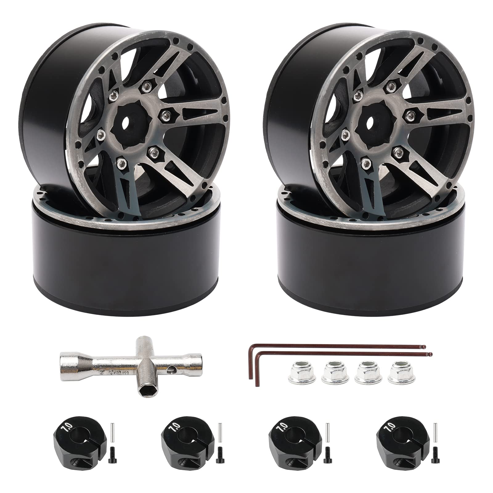 Rchobbytop 4PCS Aluminum 1.9 Inch Beadlock Wheel Rims for 1/10 RC Crawler Truck TRX4 SCX10 II 90046 RC4WD D90 Tamiya CC01 MST CFX Redcat Gen7 etc, Silver & Black