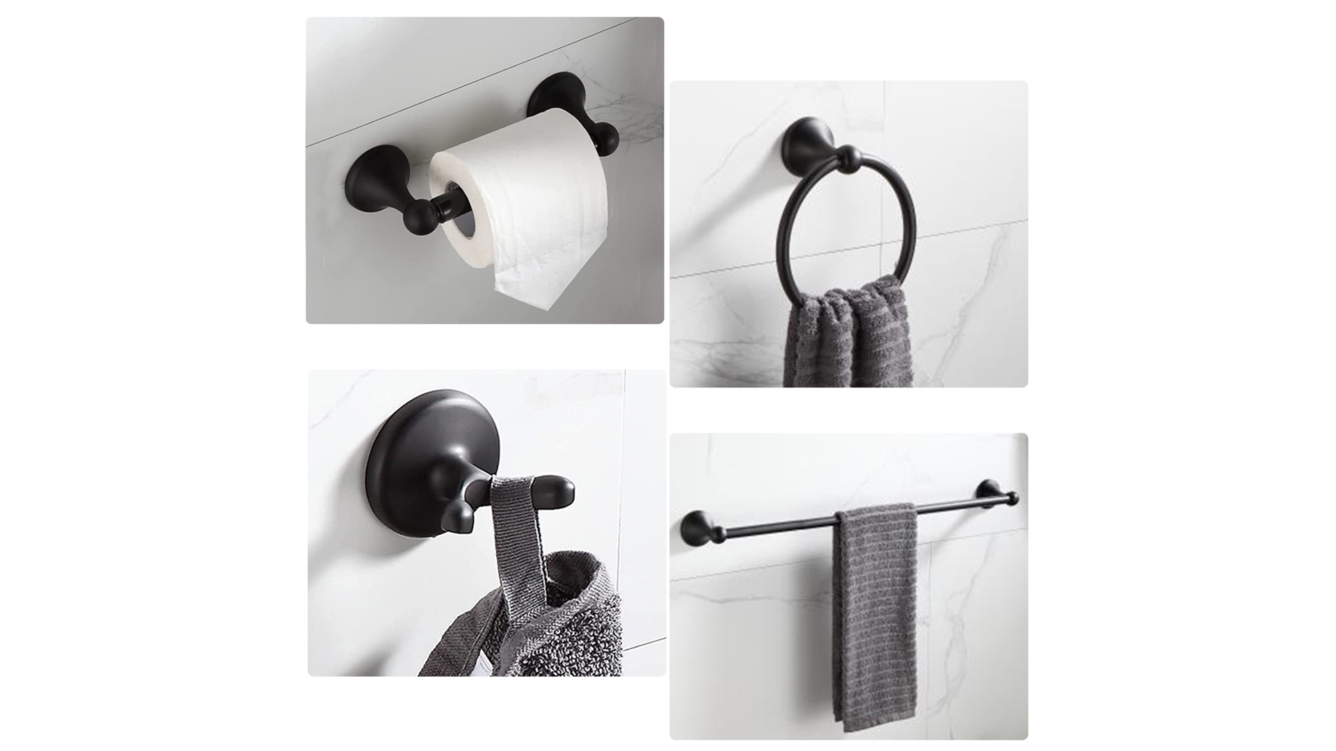 Ensemble d'accessoires de salle de bain en bronze huilé Hoimpro, ensemble de 4 pièces à montage mural avec barre porte-serviettes réglable, anneau de serviette, porte-papier toilette, crochets à