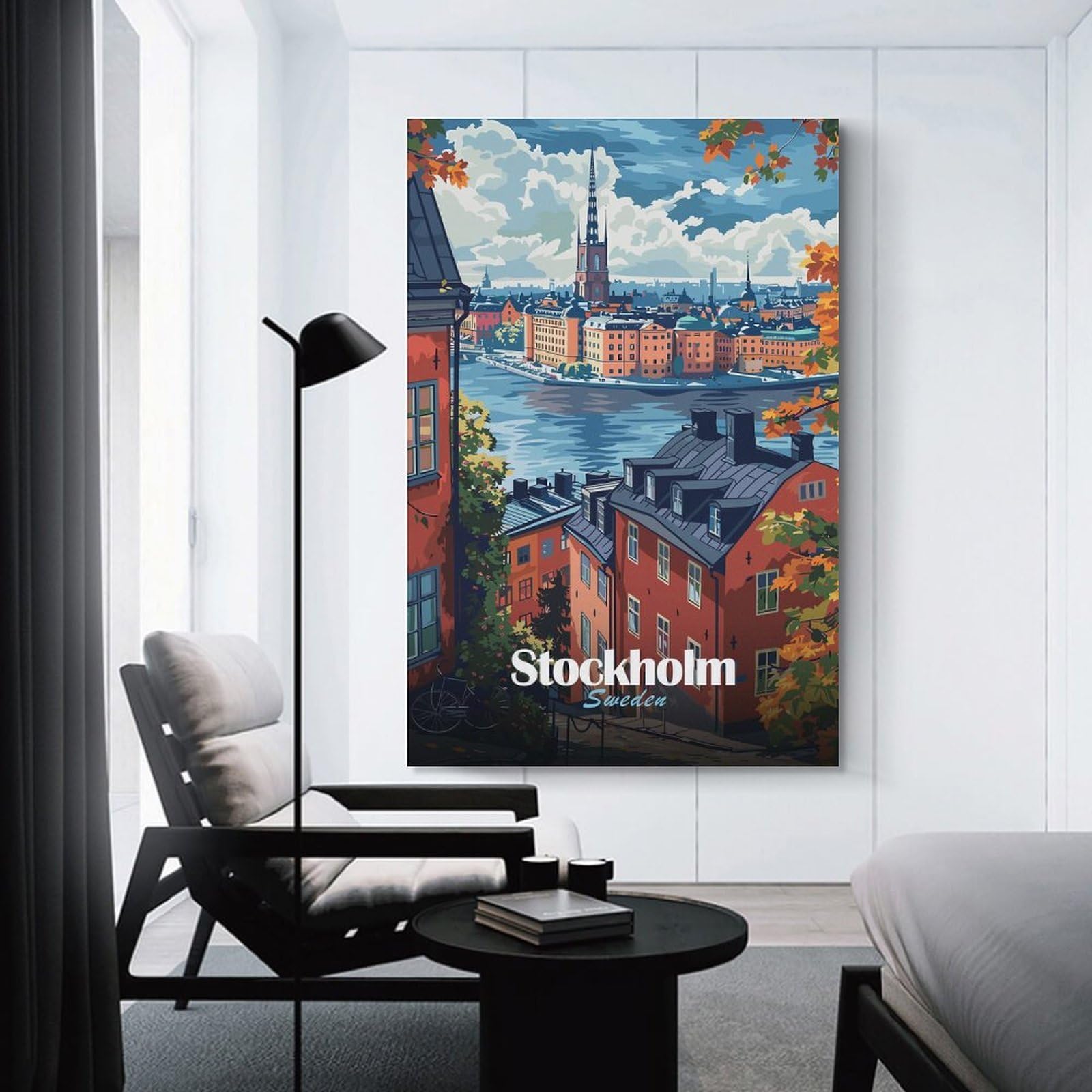 Junmoney Stockholm Cityscape Home Decor Wall Art 24x36inch(60x90cm), for Art Walls, Layered Displays Or Homes, A Versatile Canvas Print for Layering