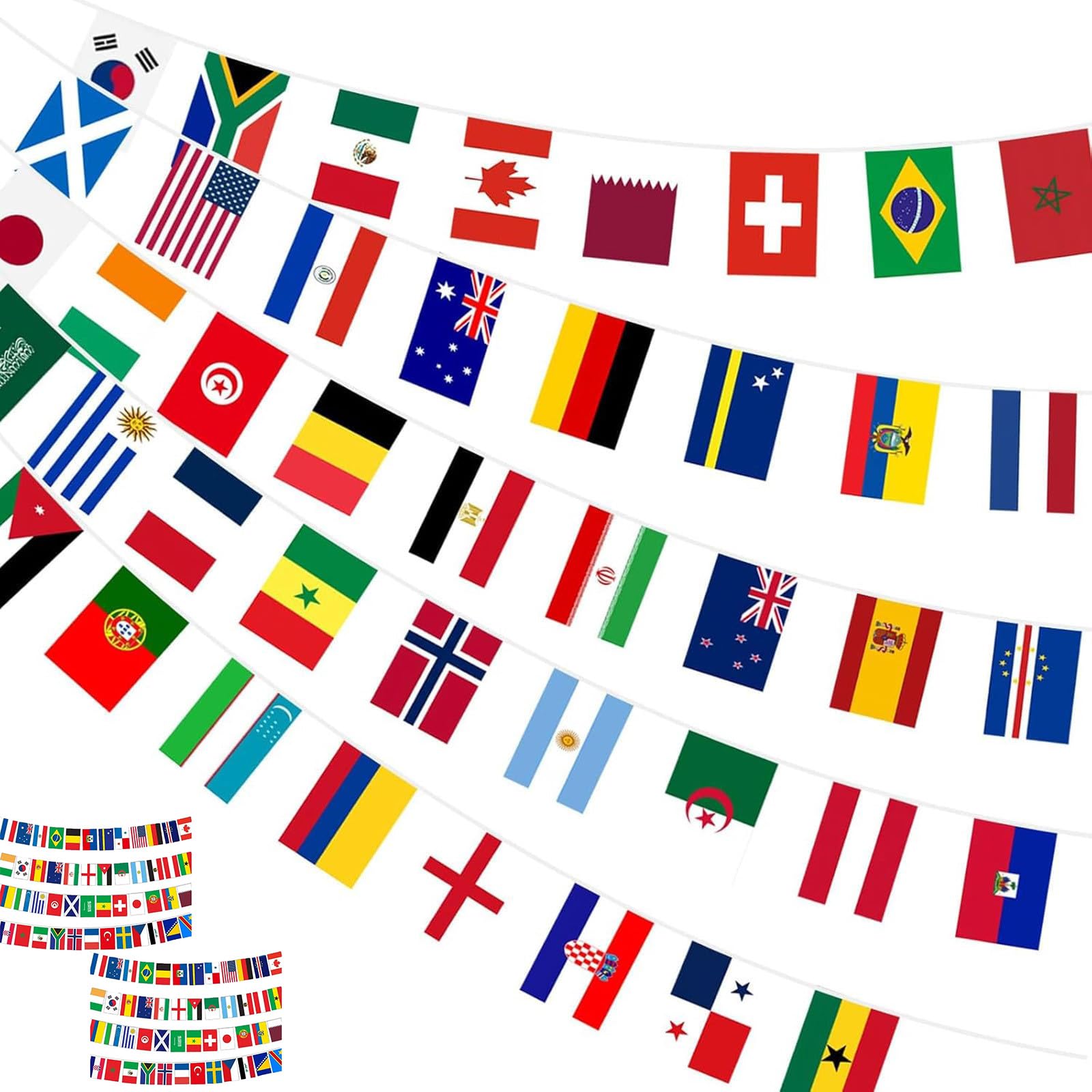 2 Pack - 2026 World Football Match String Flags Decoration, 48 Countries Flags of The World Bunting, Double Sided Fabric String for Soccer Bar Club Garden Street Sports Party Decor (Medium, 21M)