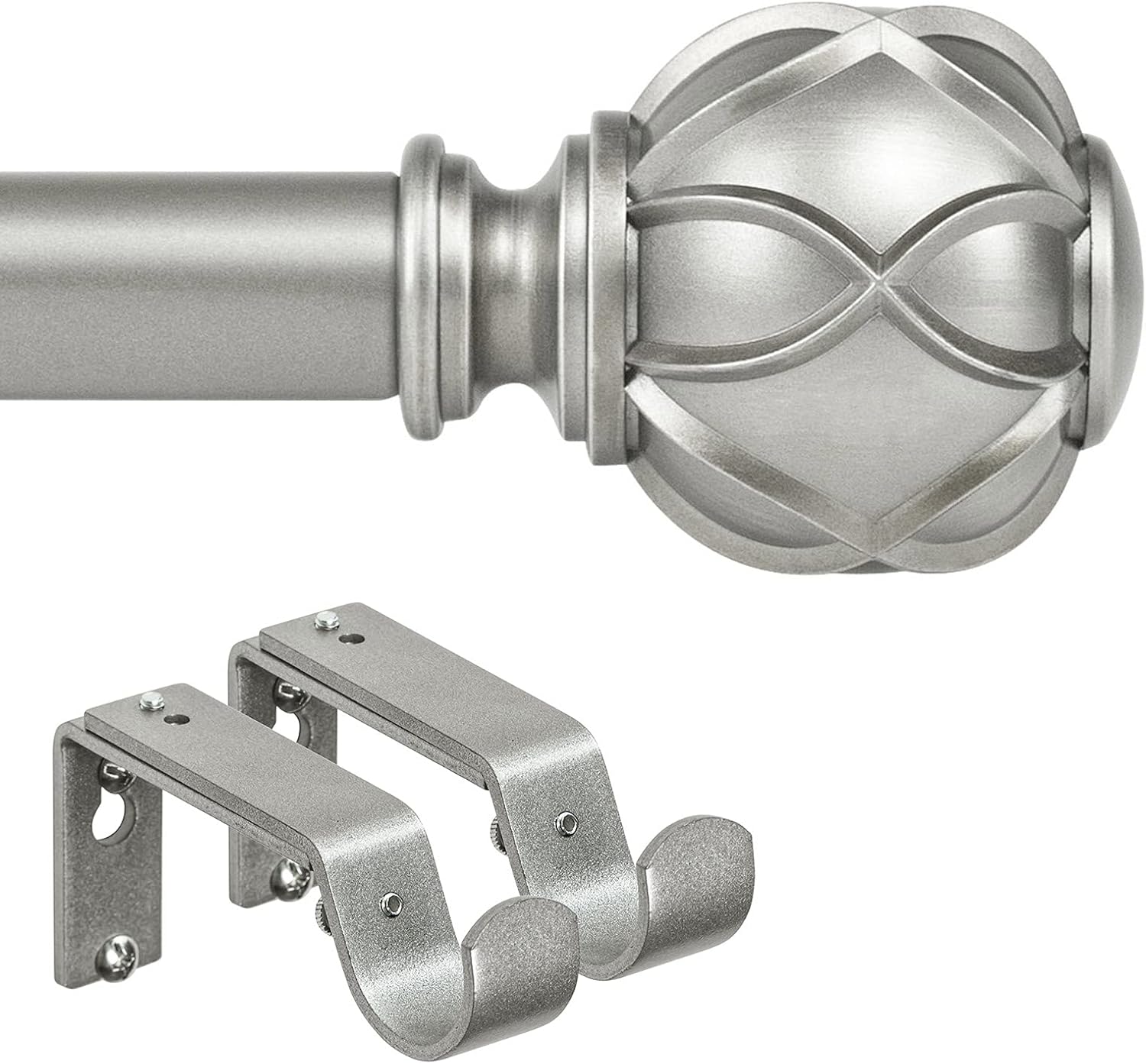 KAMANINA Bundle of 72-144 Inches (6-12 Feet) Curtain Rod and Matched Brackets, Netted Texture Finials, Silver : Home & Kitchen