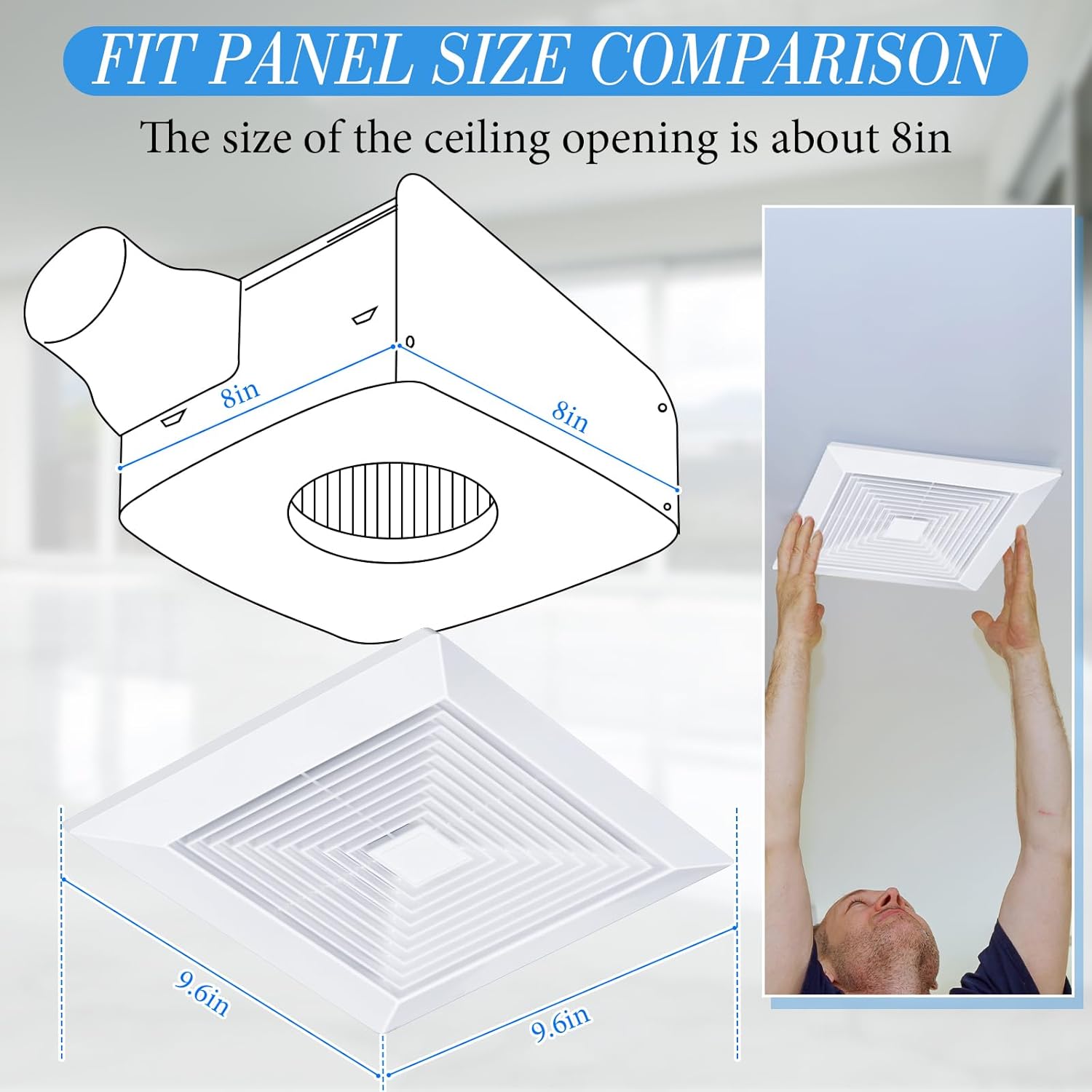 Baquler 2 Pcs 9.6 x 9.6'' Exhaust Bathroom Fan Cover with Springs Square Ceiling or Wall Mounted Ceiling Grill Vent Fan Fits Models 663 670 671 675 688 689 Ventilation Cover Replacement Accessories
