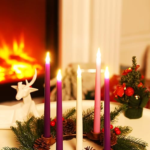 Miniatura 6 de 5 velas de adviento sin llama, velas de Adviento LED para Navidad, rituales de Adviento festivos, iglesia, celebración, decoración del hogar (estilo