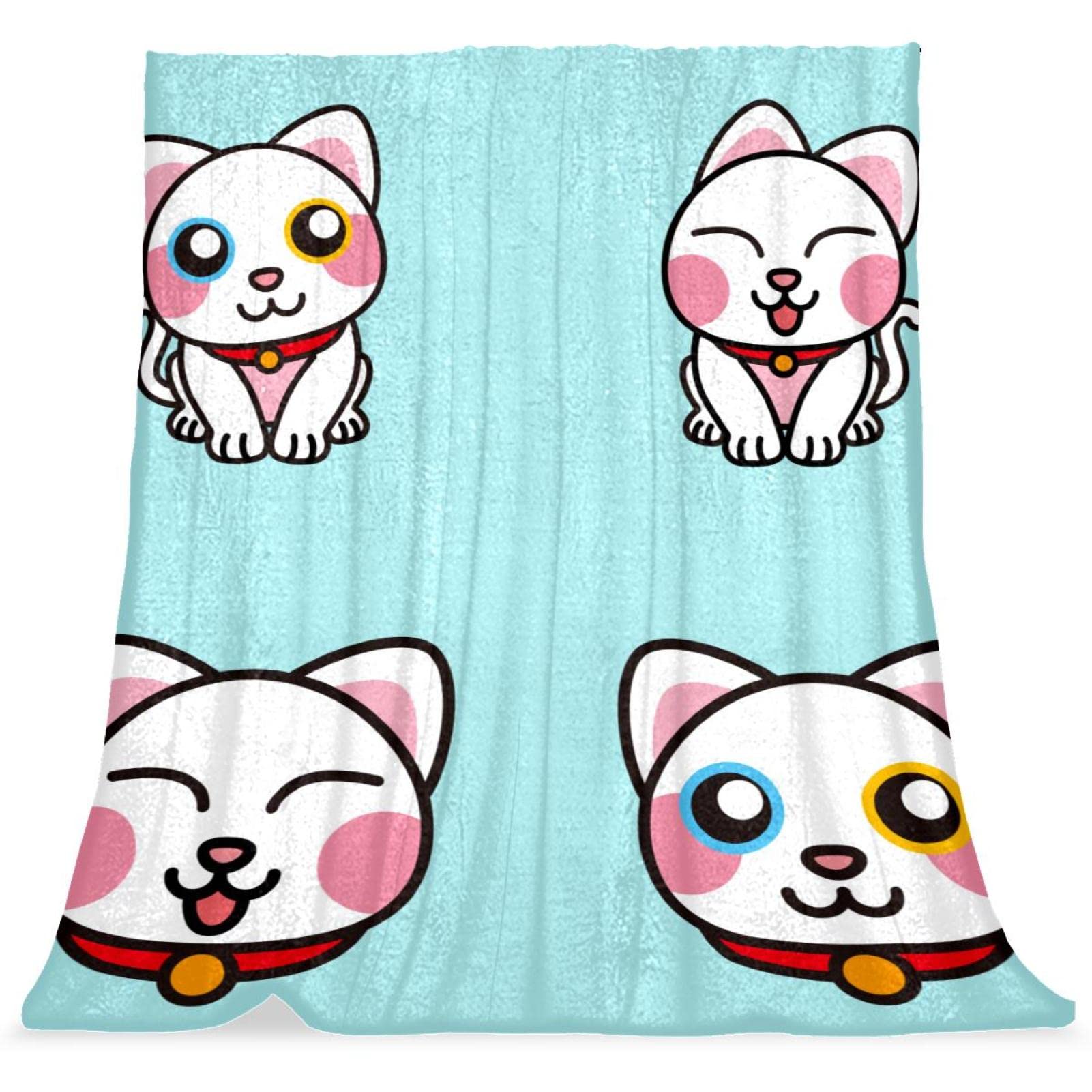 Couvre-lit doux imprimé chat pour lit enfant fille garçon literie TBOUOBT