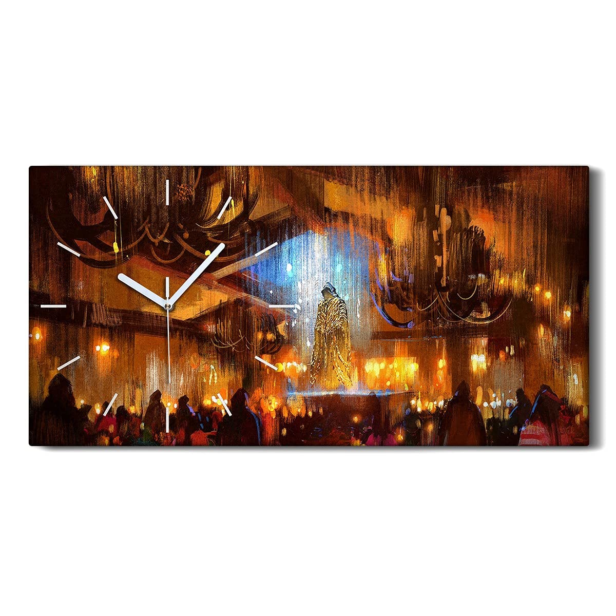 Horloge sur toile 60x30cm mains blanches pour decoration murale salon