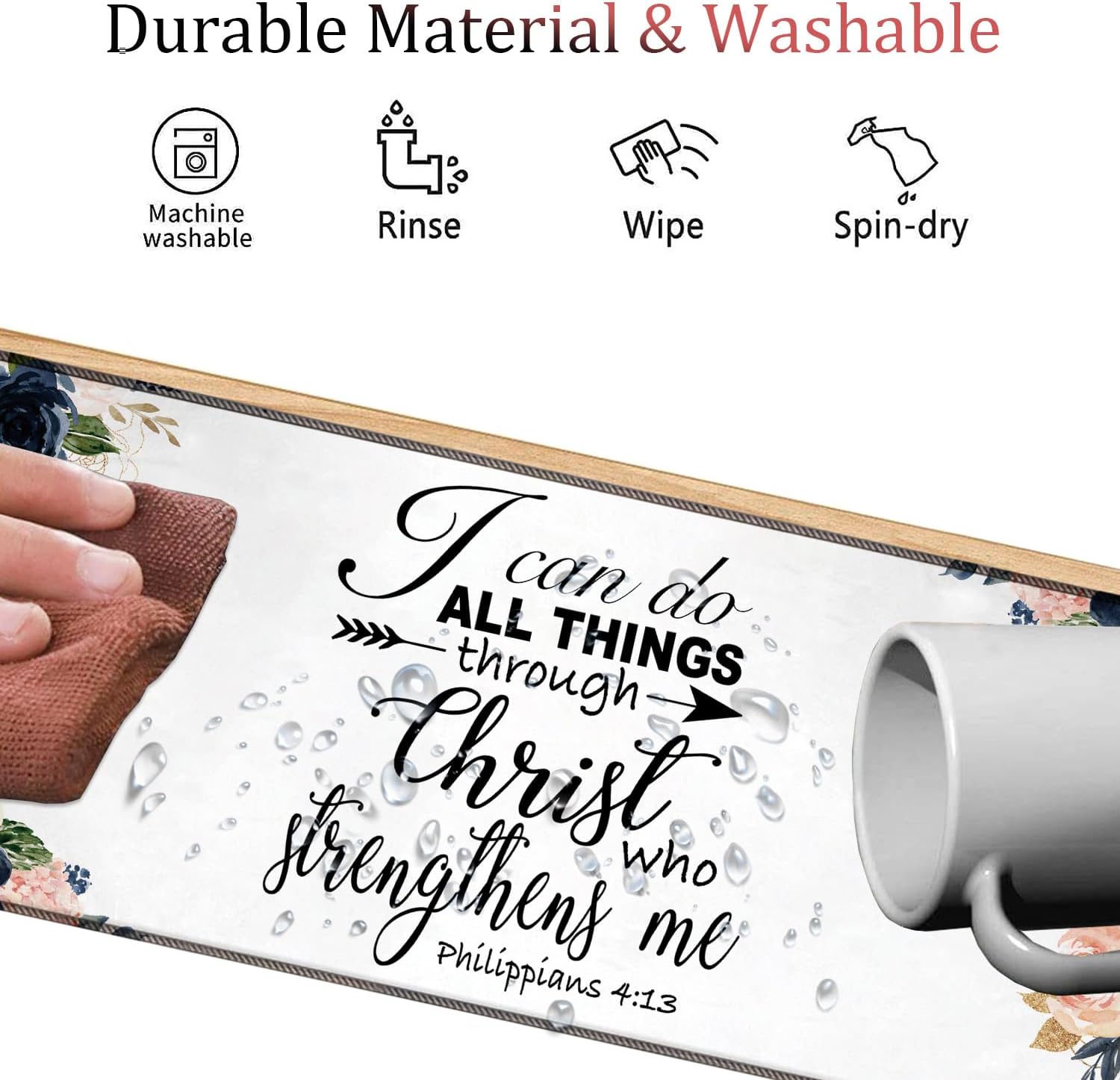 4 in 1 Mouse Pad Combo, Large Gaming Mouse Pad + Keyboard Wrist Support + Mouse Wrist Rest + Coaster, Table Pad with Stitched Edge Memory Foam Ergonomic Wrist Pad Set, Bible Phil 4-13 Floral