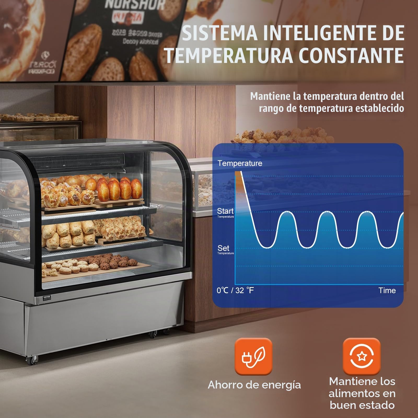 VEVOR Vitrina Refrigerada Vitrina Grande para Repostería de 505 L Refrigerador Comercial de 2 Niveles con Iluminación LED Refrigeración por Corriente Descendente Móvil con Ruedas para Panadería
